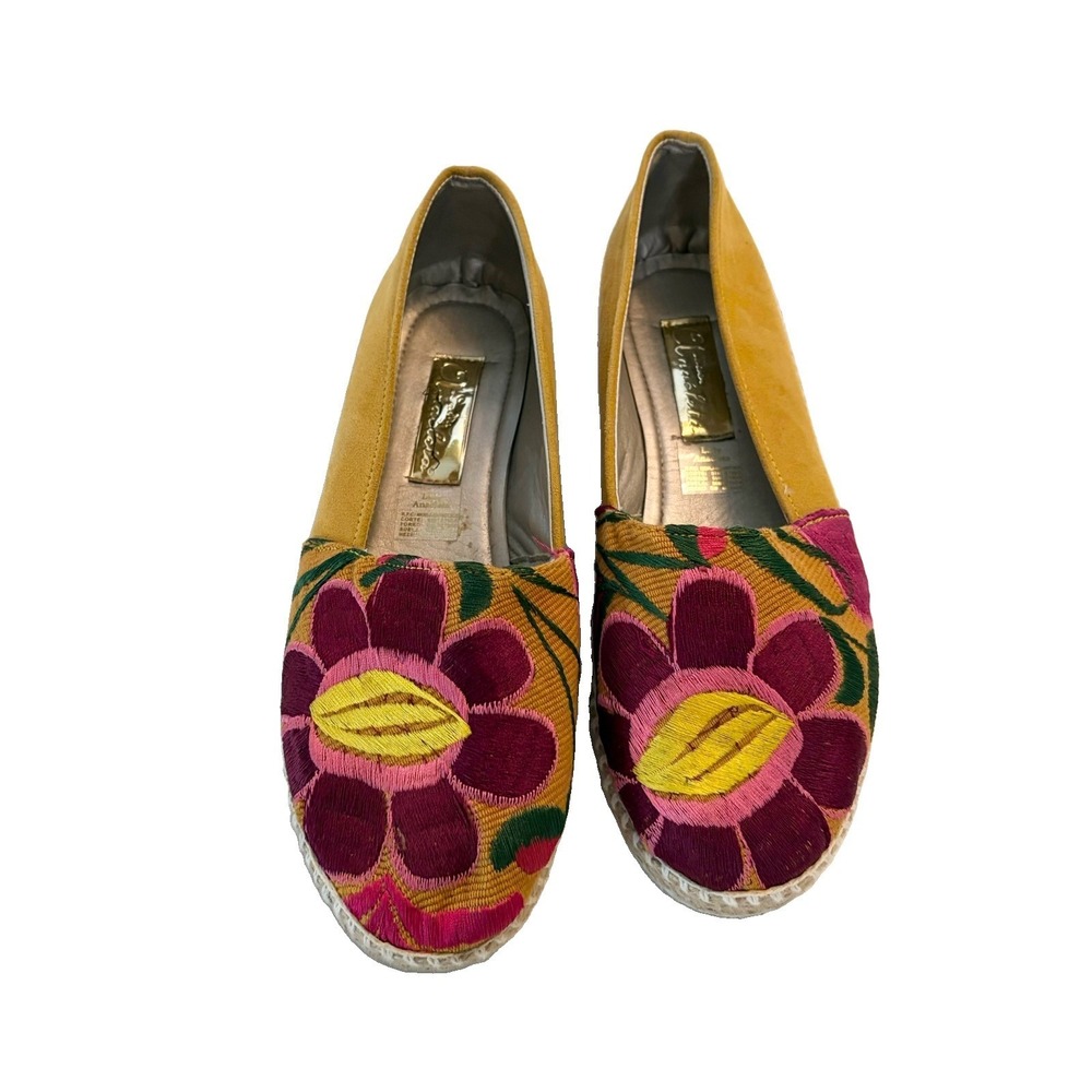 Lady Anacleta Artsy‎ Floral Embroidered Slip On Espadrille Flats Mexico Handmade